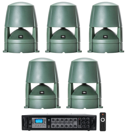 (5) jbl control 85m 5.25" commercial 70v outdoor landscape speakers+amplifier